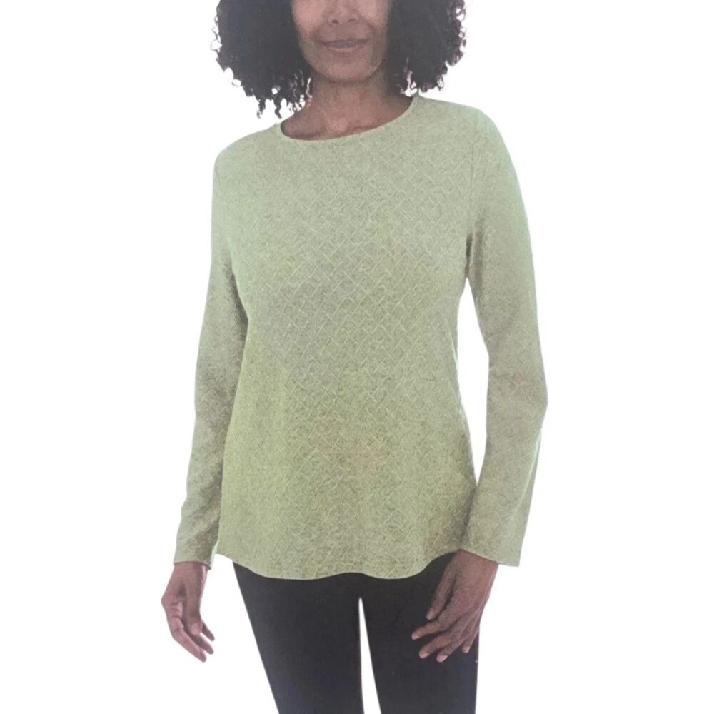Mario Serrani Women's Textured Knit Top Green Long Sleeve Crew Neck Size XXL